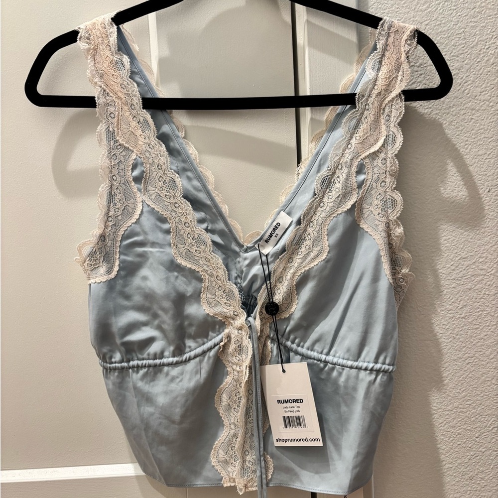 Rumored Lace Trim Chemise - Light Blue and Cream